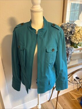 Lafayette 148 New York Teal Utility Jacket with Epaulets